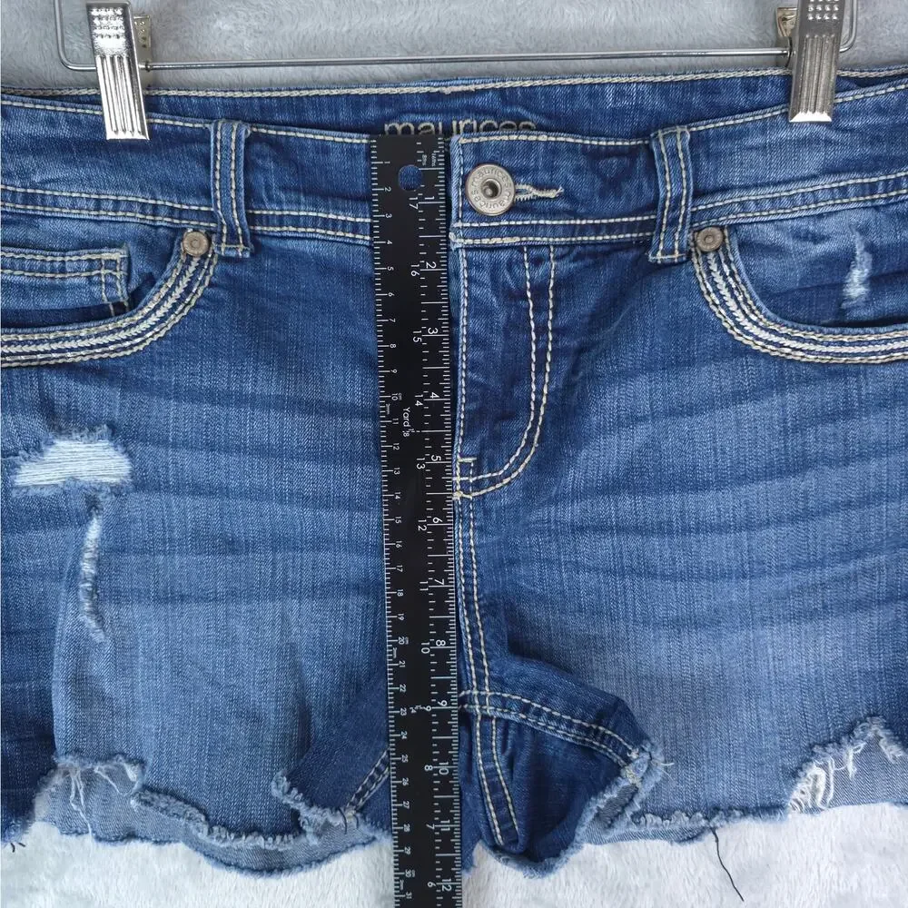 Maurices Shorts Womens 11/12 Blue Denim Cutoff Booty Hotpants Distressed 3